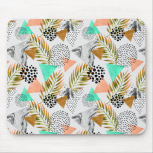 Tapis De Souris Motif tropical géométrique abstrait de feuille