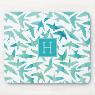 Tapis De Souris Motif Turquoise d'oiseaux d'aquarelle