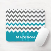 Tapis De Souris Motif Turquoise élégant et gris Chevron (Avec souris)