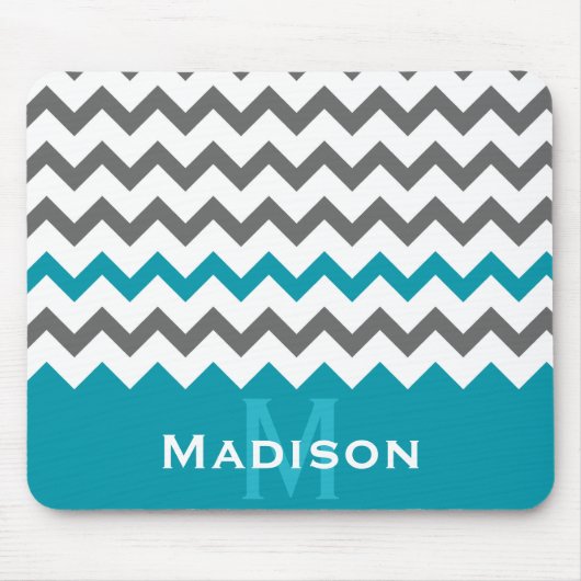 Tapis De Souris Motif Turquoise élégant et gris Chevron (Devant)
