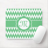 Tapis De Souris Motif vert Chevron et fleur Monogram (Avec souris)