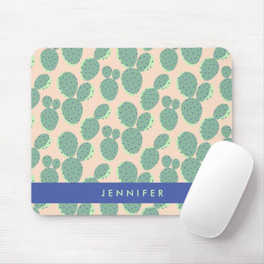 Tapis De Souris Motif vert et rose de cactus (Avec souris)