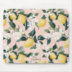 Tapis De Souris Motif vintage citron et fleur sur rose