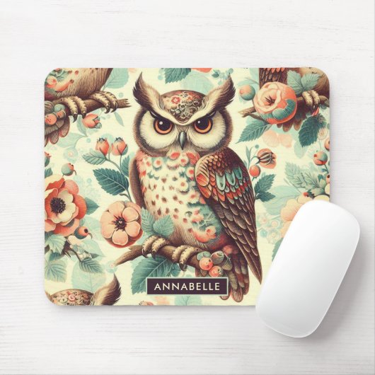 Tapis De Souris Motif vintage Cute Owl (Avec souris)