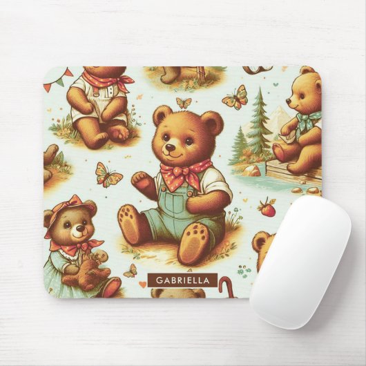 Tapis De Souris Motif vintage Cute Teddy Bear (Avec souris)