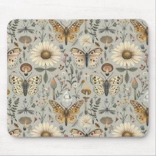 Tapis De Souris Motif vintage de fleurs champignon et papillon
