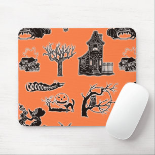 Tapis De Souris Motif vintage Halloween orange et noir