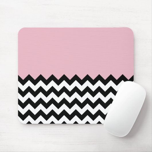 Tapis De Souris Motif Zigzag noir et blanc, Chevron, rose (Avec souris)