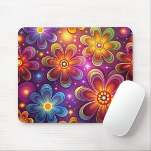TAPIS DE SOURIS MOTIFS HIPPIES GAIES VIOLET JAUNE ORANGE