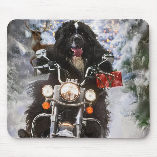 Tapis De Souris Moto à chiens de Terre-Neuve Noël (Devant)