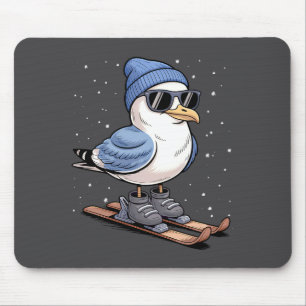 Tapis De Souris Mouette Cool Sur Skis - Mouettes D'Hiver Nordiques