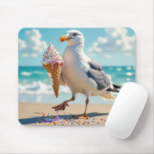 Tapis De Souris Mouette tenant un cornet de glace