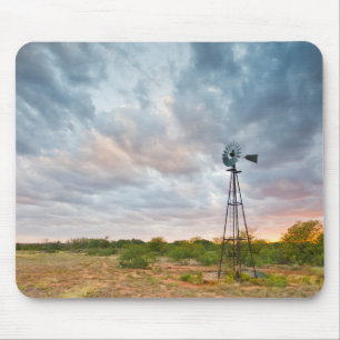 Tapis De Souris Moulin à vent et nuages au coucher du soleil