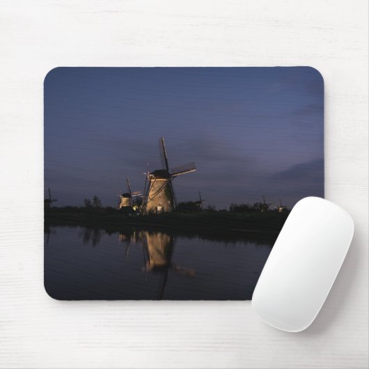 Tapis De Souris Moulin à vent lumineux au mousepad bleu d'heure (Avec souris)