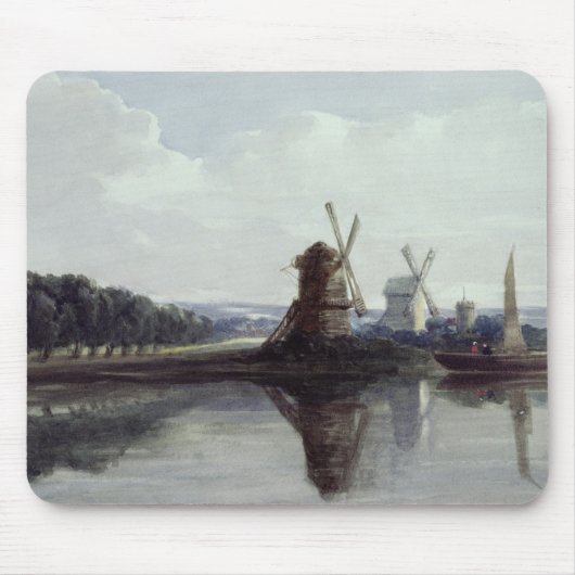 Tapis De Souris Moulins à vent par une rivière, 19ème siècle (Devant)