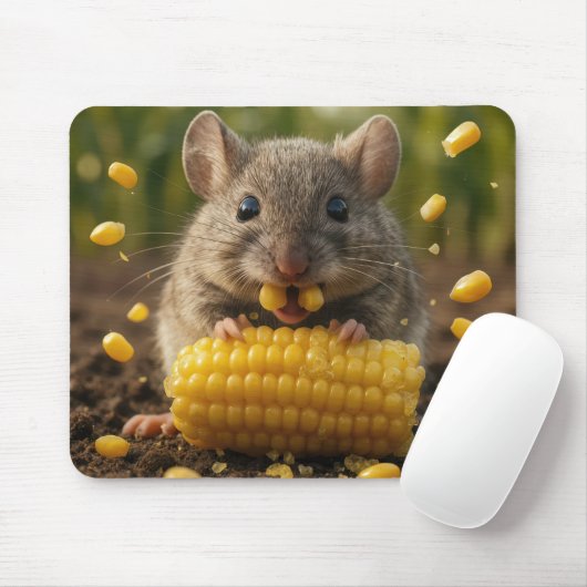 Tapis De Souris Mouse Enjoying an Ear of Corn (Avec souris)