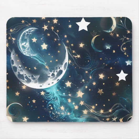 Tapis De Souris Mouse Pad - Luxury Icy Blue Celestial Moon Phases (Devant)