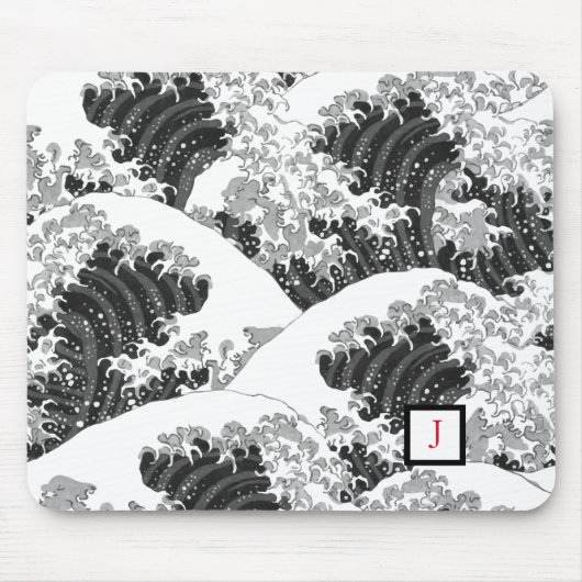 TAPIS DE SOURIS MOUSE PAD NOIR ET BLANC VAGUE MOTIF JAPONAIS (Devant)