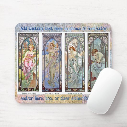 Tapis De Souris MOUSE PAD - "Times of the Day" d'Alphonse Mucha (Avec souris)