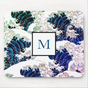 TAPIS DE SOURIS MOUSE PAD WAVE MOTIF JAPONAIS PERSONNALISÉ INITIAL