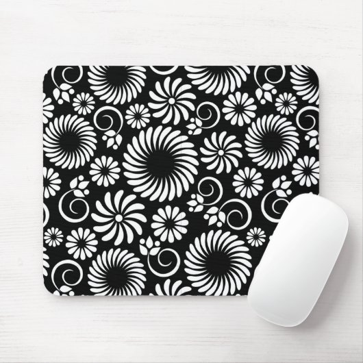 Tapis De Souris mousepac floral noir et blanc (Avec souris)