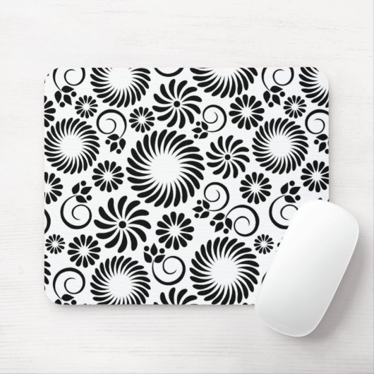 Tapis De Souris mousepac floral noir et blanc (Avec souris)
