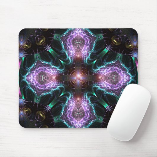 Tapis De Souris Mousepad à croix violette fractale (Avec souris)