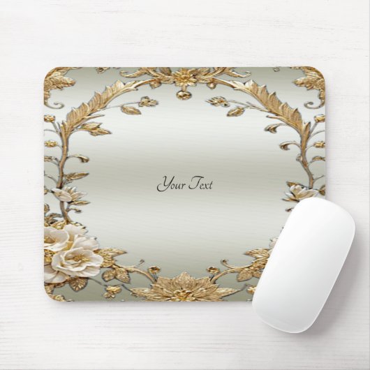 Tapis De Souris Mousepad aux fleurs blanches dorées (Avec souris)