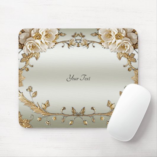 Tapis De Souris Mousepad aux fleurs blanches dorées (Avec souris)