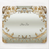 Tapis De Souris Mousepad aux fleurs blanches dorées (Devant)