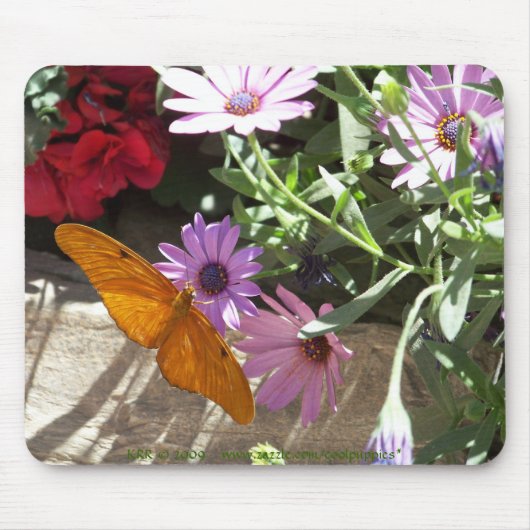 Tapis De Souris mousepad avec le papillon et les fleurs oranges (Devant)