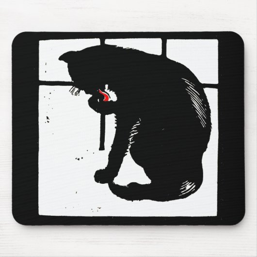 Tapis De Souris Mousepad, Chat noir coupé en bois victorien (Devant)