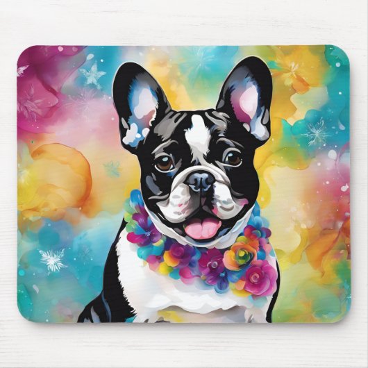 Tapis De Souris Mousepad coloré français mignon Bulldog "Frenchie" (Devant)