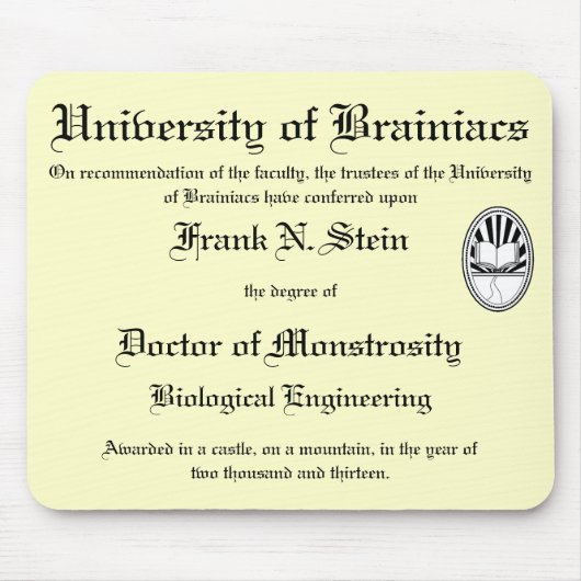 Tapis De Souris Mousepad de diplôme de Franknstein (Devant)