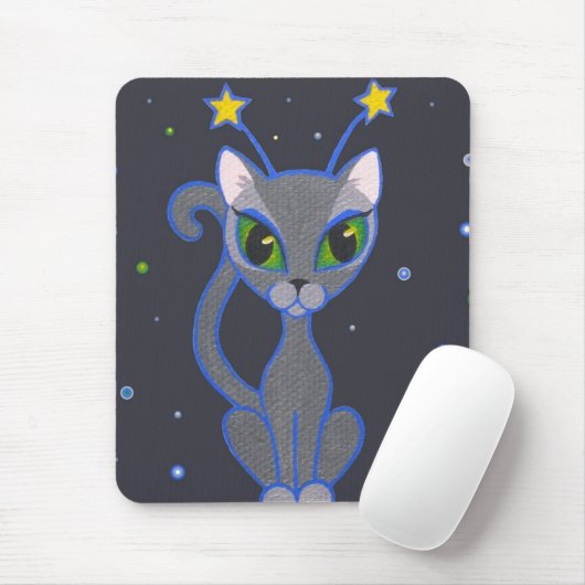 Tapis De Souris mousepad de noir "de minou de l'espace" (Avec souris)