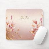 Tapis De Souris Mousepad Feuille rose or (Avec souris)