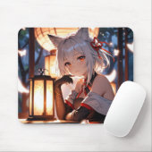 Tapis De Souris Mousepad, fille de la Fox blanche (Avec souris)