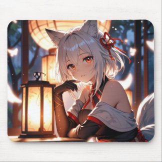 Tapis De Souris Mousepad, fille de la Fox blanche