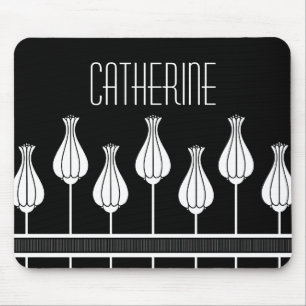 Tapis De Souris Mousepad floral Art déco noir et blanc