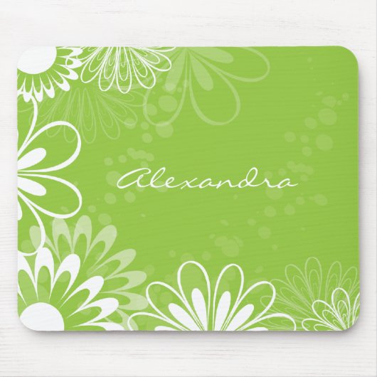 Tapis De Souris Mousepad floral de vert de chaux et blanc (Devant)