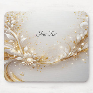 Tapis De Souris Mousepad floral or blanc