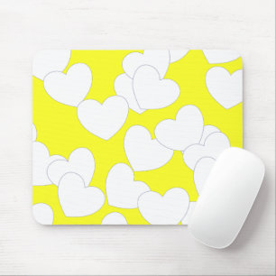 Tapis De Souris Mousepad Jaune Frappant Avec De Gros Coeurs Blancs