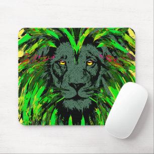 Tapis De Souris Mousepad Lion Vert - Dessin du portrait Visage Lio