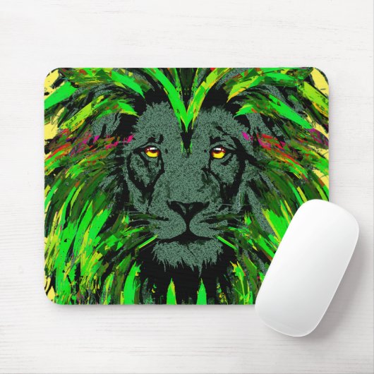 Tapis De Souris Mousepad Lion Vert - Dessin du portrait Visage Lio (Avec souris)