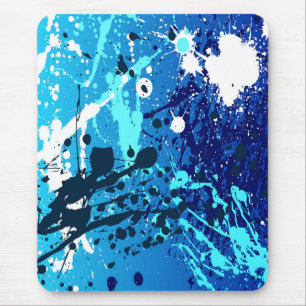 Tapis De Souris Mousepad moderne, abstrait, pulvérisé, bleu, blanc