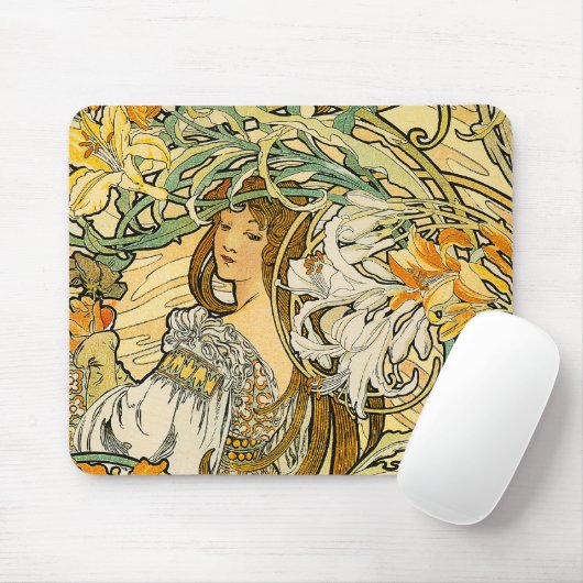 Tapis De Souris Mousepad : Mucha - Langue des Fleurs (Avec souris)