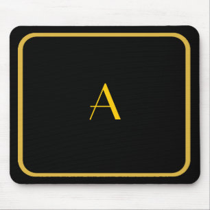 Tapis De Souris Mousepad noir bon marché avec cadre or et monogram