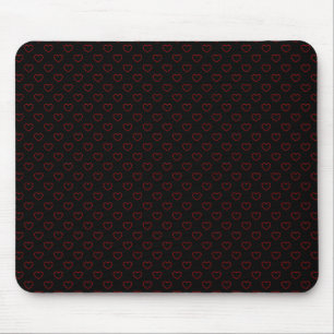 Tapis De Souris Mousepad Noir Pitch aux Coeurs Rouges