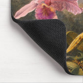 Tapis De Souris Mousepad : Orchidée de Cattleya et trois colibris (Coin)