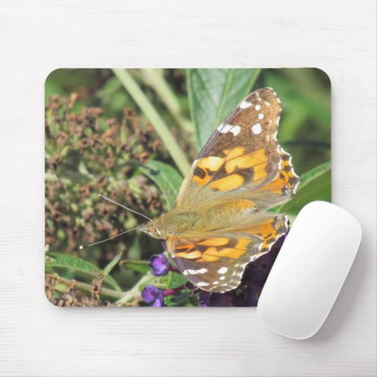 Tapis De Souris Mousepad - Papillon orange sur Fleur violette (Avec souris)